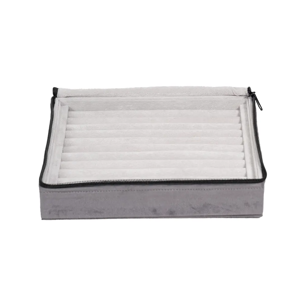Large Travel Ring Case velvet open front view ZTRR80DGGR