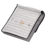 Large Travel Ring Case velvet open stand side view with jewellery ZTRR80DGGR