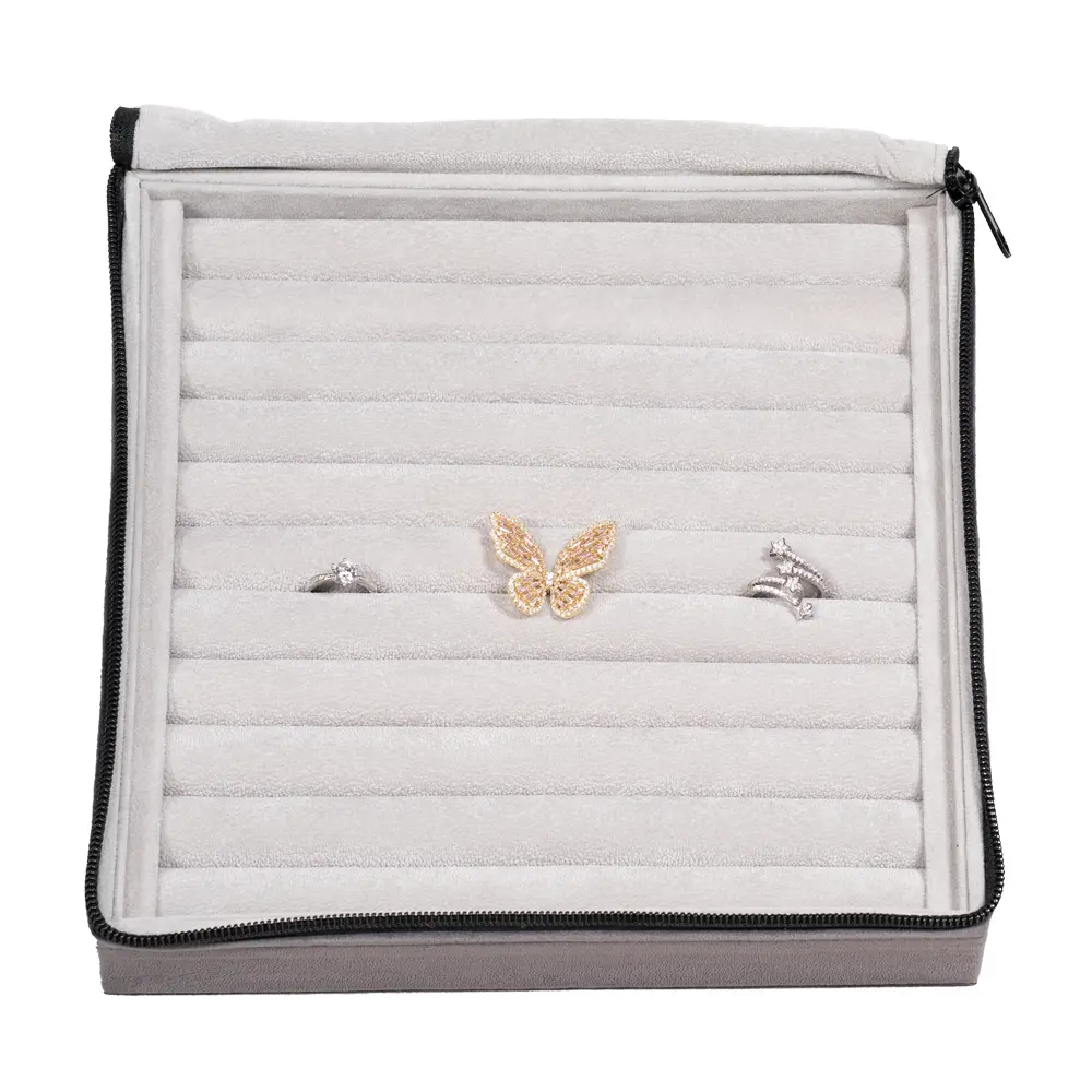 Large Travel Ring Case velvet open stand with jewellery ZTRR80DGGR