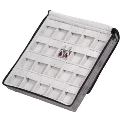 Large Travel earring Case velvet open stand side view with jewellery ZTRE80DGDR