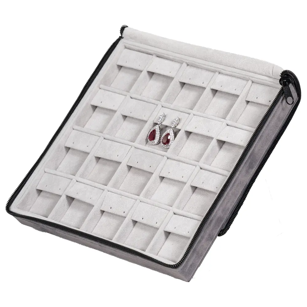 Large Travel earring Case velvet open stand side view with jewellery ZTRE80DGDR