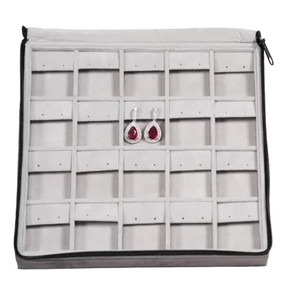 Large Travel earring Case velvet open stand view with jewellery ZTRE80DGDR