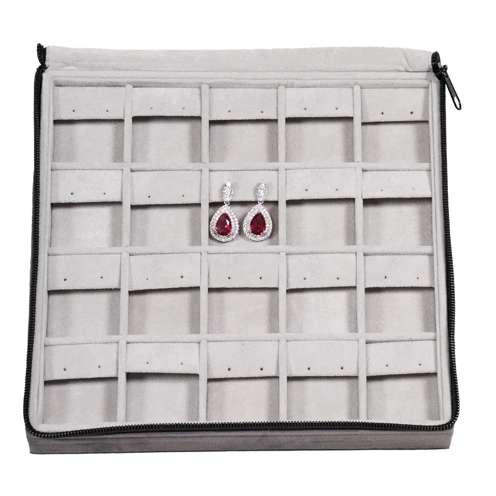Large Travel earring Case velvet open stand view with jewellery ZTRE80DGDR