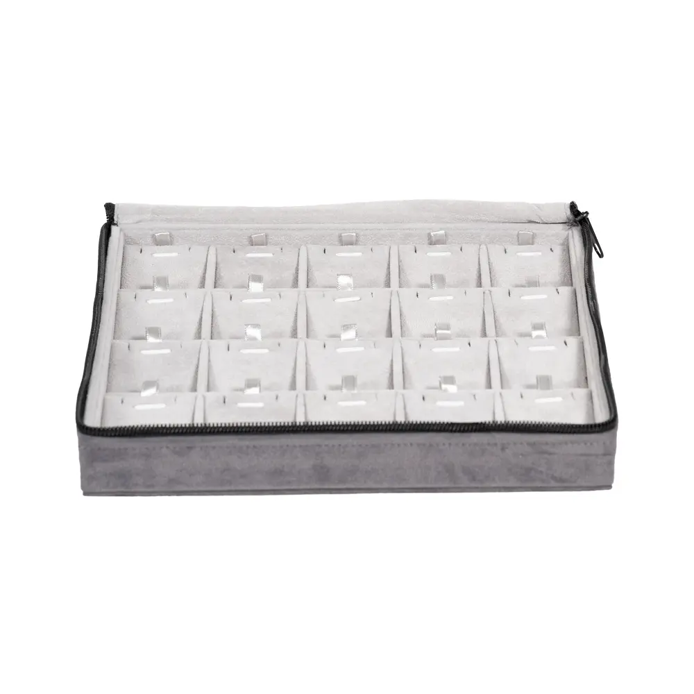 Large Travel necklace Case velvet open front view ZTRP80DGDR