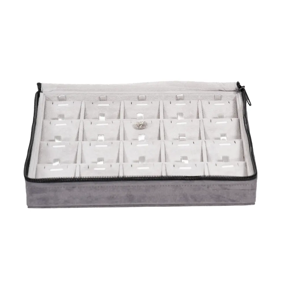 Large Travel necklace Case velvet open front view with jewellery ZTRP80DGDR