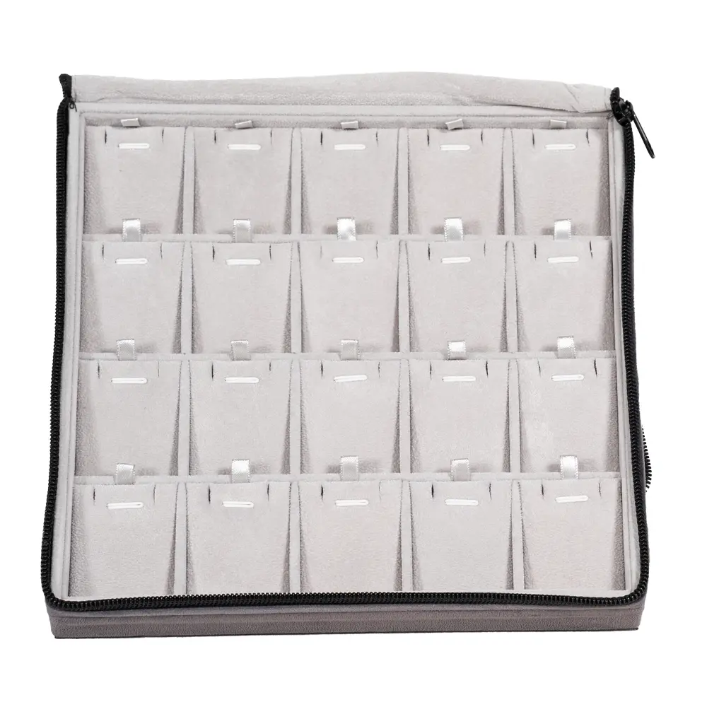 Large Travel necklace Case velvet open stand front view ZTRP80DGDR