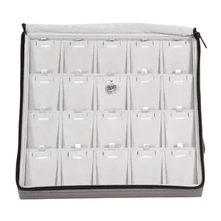 Large Travel necklace Case velvet open stand front view with jewellery ZTRP80DGDR