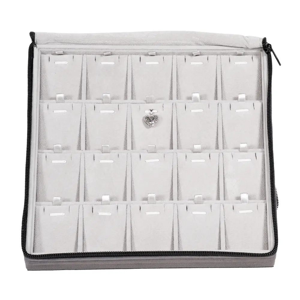 Large Travel necklace Case velvet open stand front view with jewellery ZTRP80DGDR