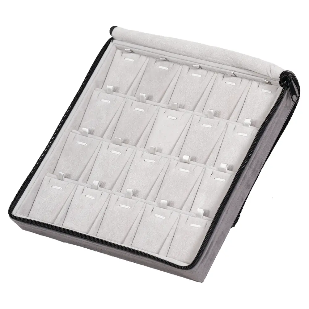 Large Travel necklace Case velvet open stand side view ZTRP80DGDR