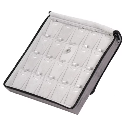 Large Travel necklace Case velvet open stand side view with jewellery ZTRP80DGDR
