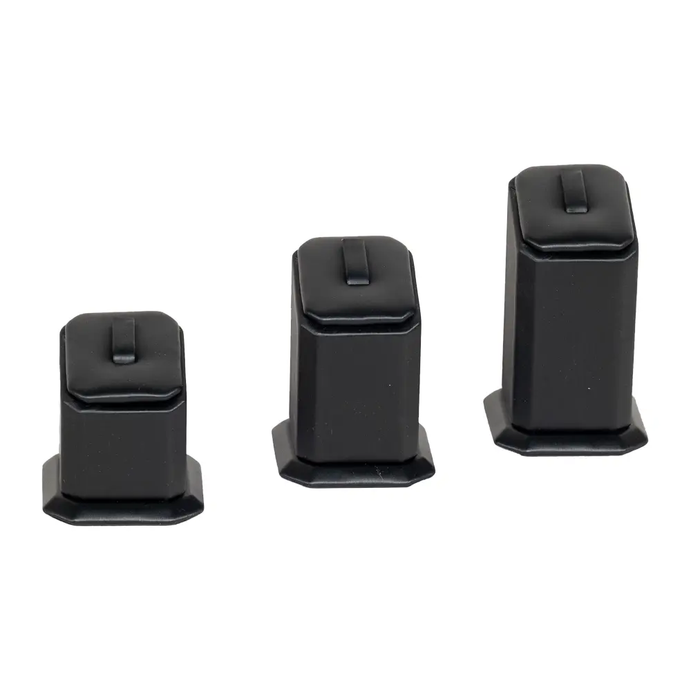 jewellery display holder ring 3in1 leatherette black front view 01 RS82LMS