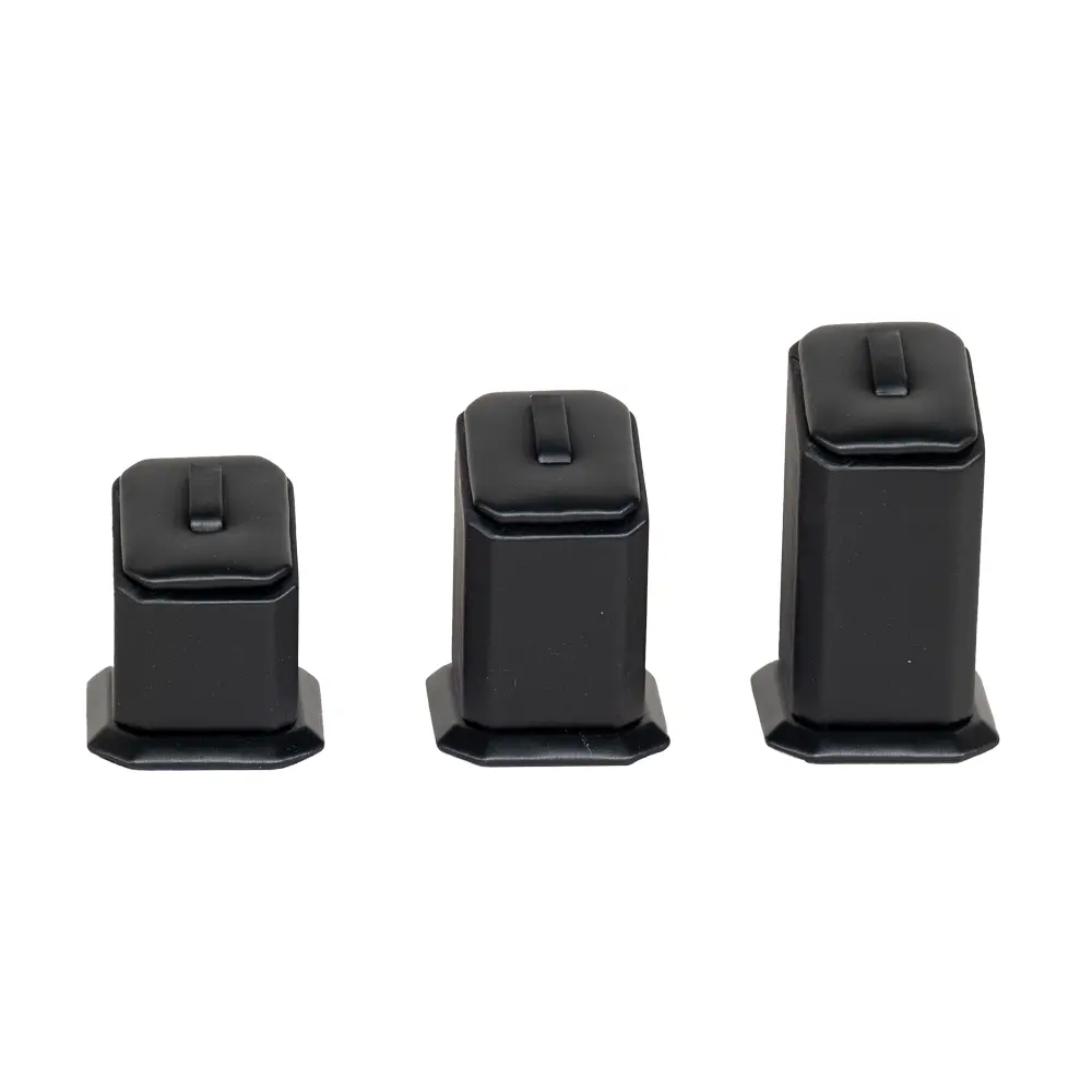 jewellery display holder ring 3in1 leatherette black front view RS82LMS