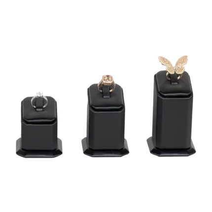 jewellery display holder ring 3in1 leatherette black front-view with jewellery 02 RS82LMS