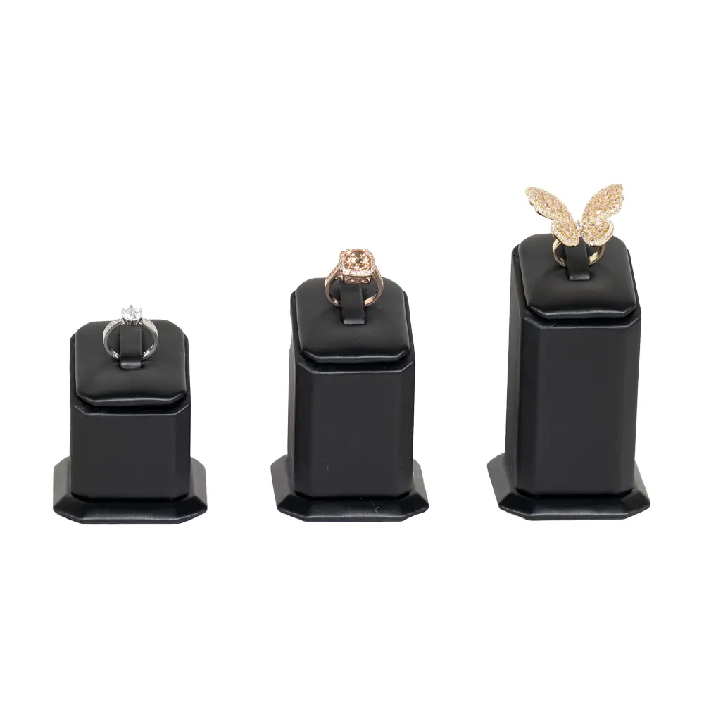 jewellery display holder ring 3in1 leatherette black front-view with jewellery 02 RS82LMS