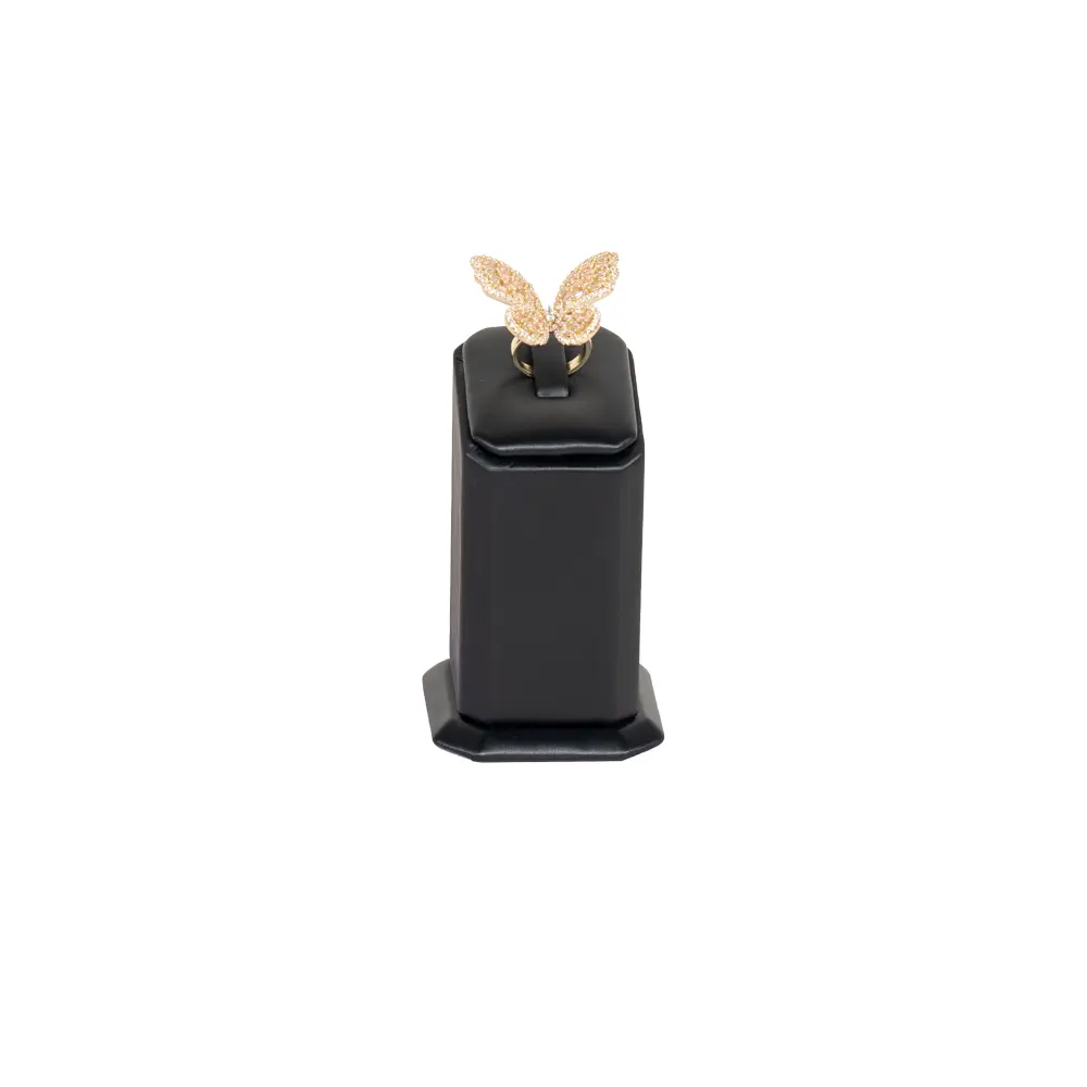 jewellery display holder ring 3in1 leatherette large size black front view with ring RS82LMS