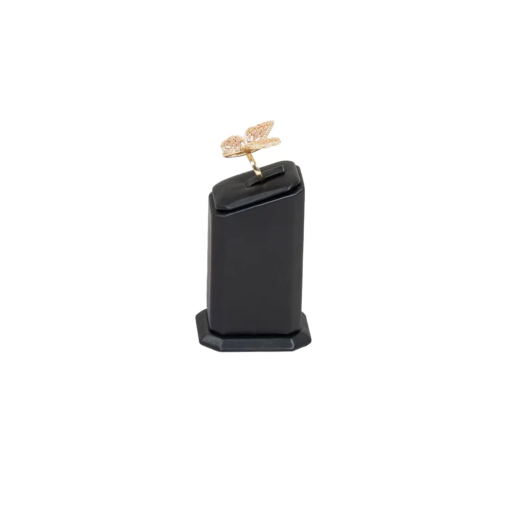jewellery display holder ring 3in1 leatherette large size black side view with ring RS82LMS
