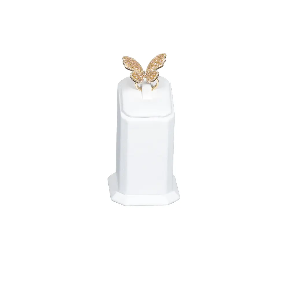 jewellery display holder ring 3in1 leatherette large size white front view with ring RS82LMS