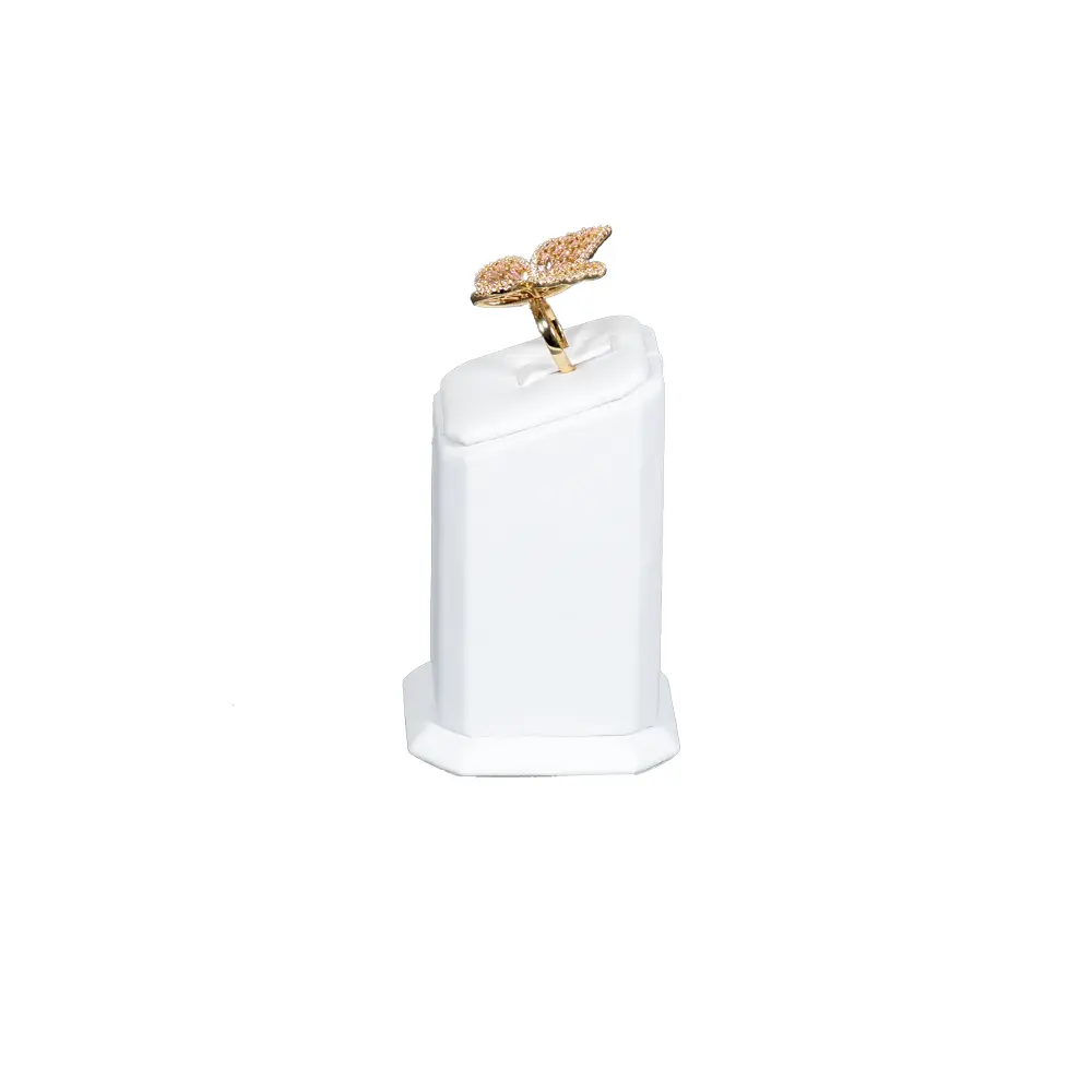jewellery display holder ring 3in1 leatherette large size white side view with ring RS82LMS