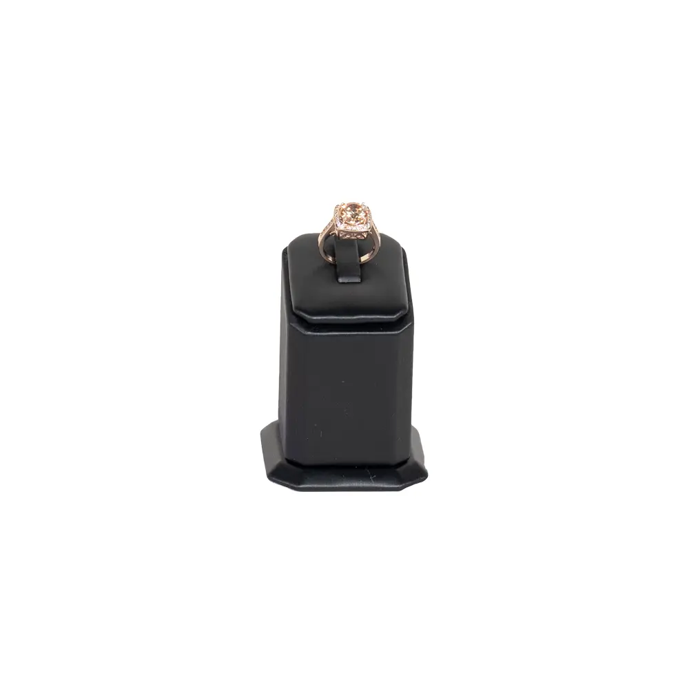 jewellery display holder ring 3in1 leatherette medium size black front view with ring RS82LMS
