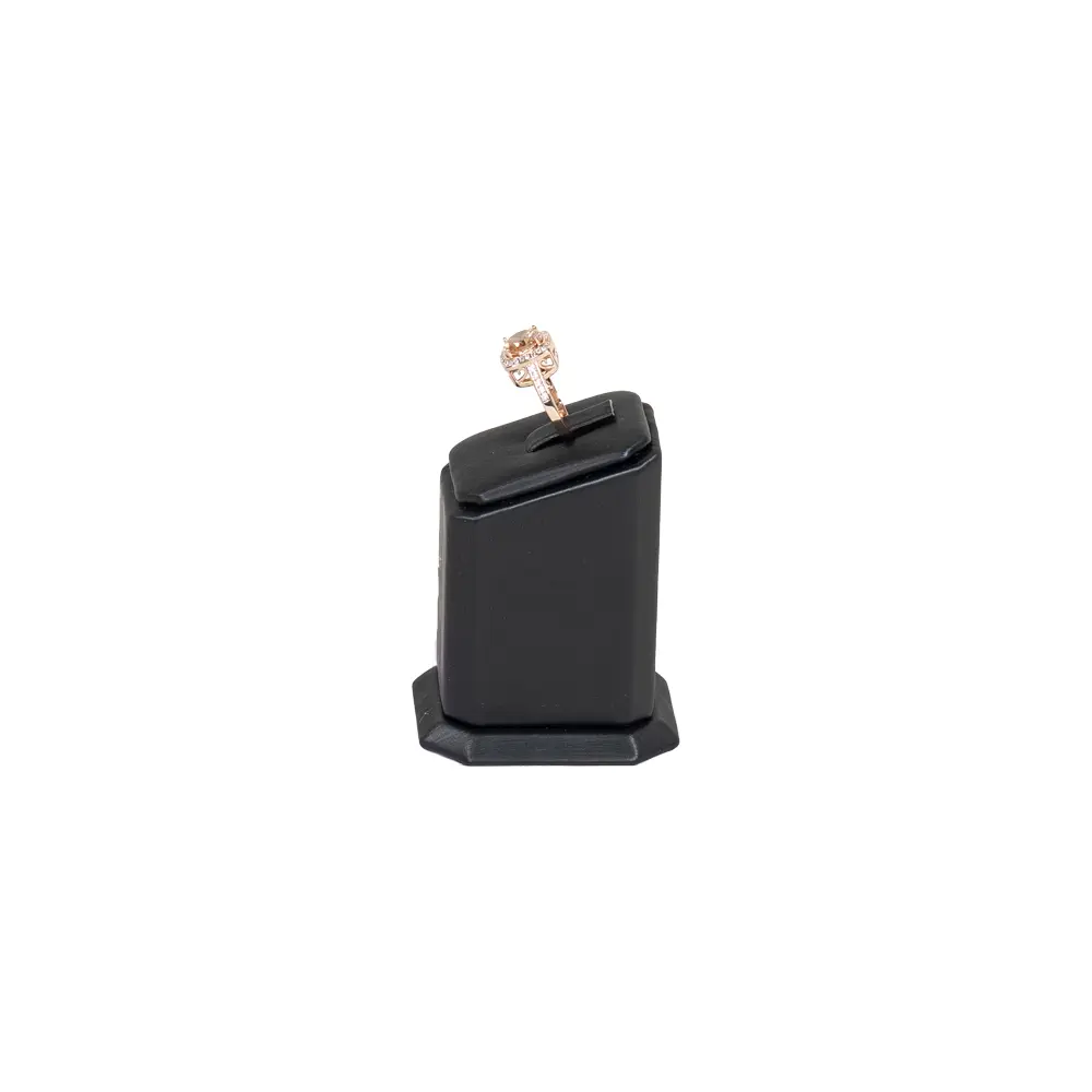 Jewellery display holder ring 3in1 leatherette medium size black side view with ring RS82LMS