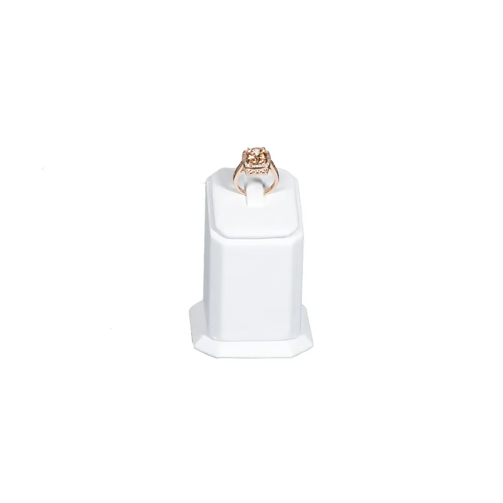 jewellery display holder ring 3in1 leatherette medium size white front view with ring RS82LMS