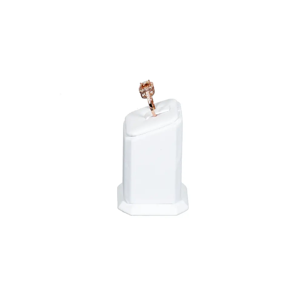 jewellery display holder ring 3in1 leatherette medium size white side view with ring RS82LMS