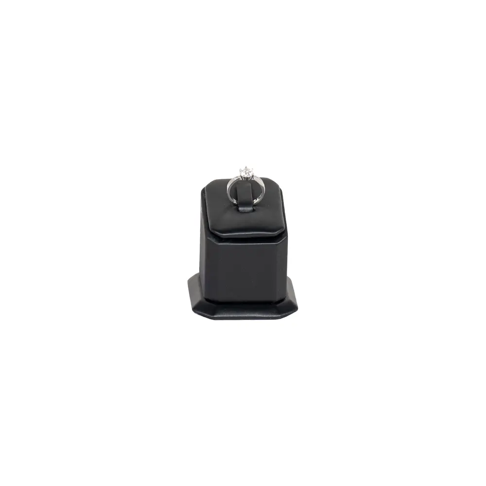 Jewellery display holder ring 3in1 leatherette small size black front view with ring RS82LMS