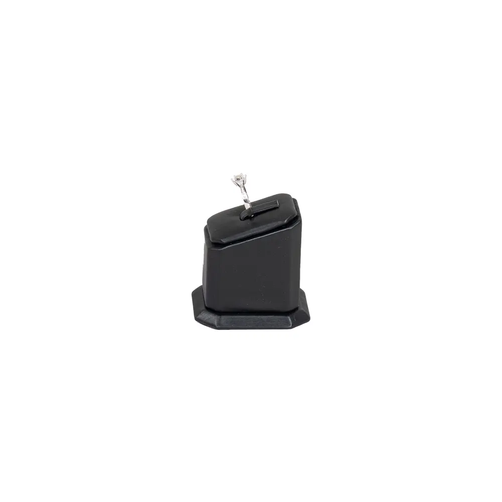 Jewellery display holder ring 3in1 leatherette small size black side view with ring RS82LMS