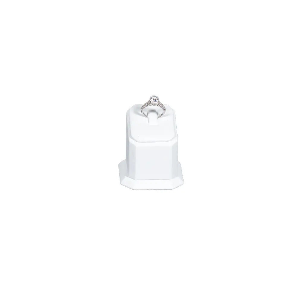 jewellery display holder ring 3in1 leatherette small size white front view with ring RS82LMS