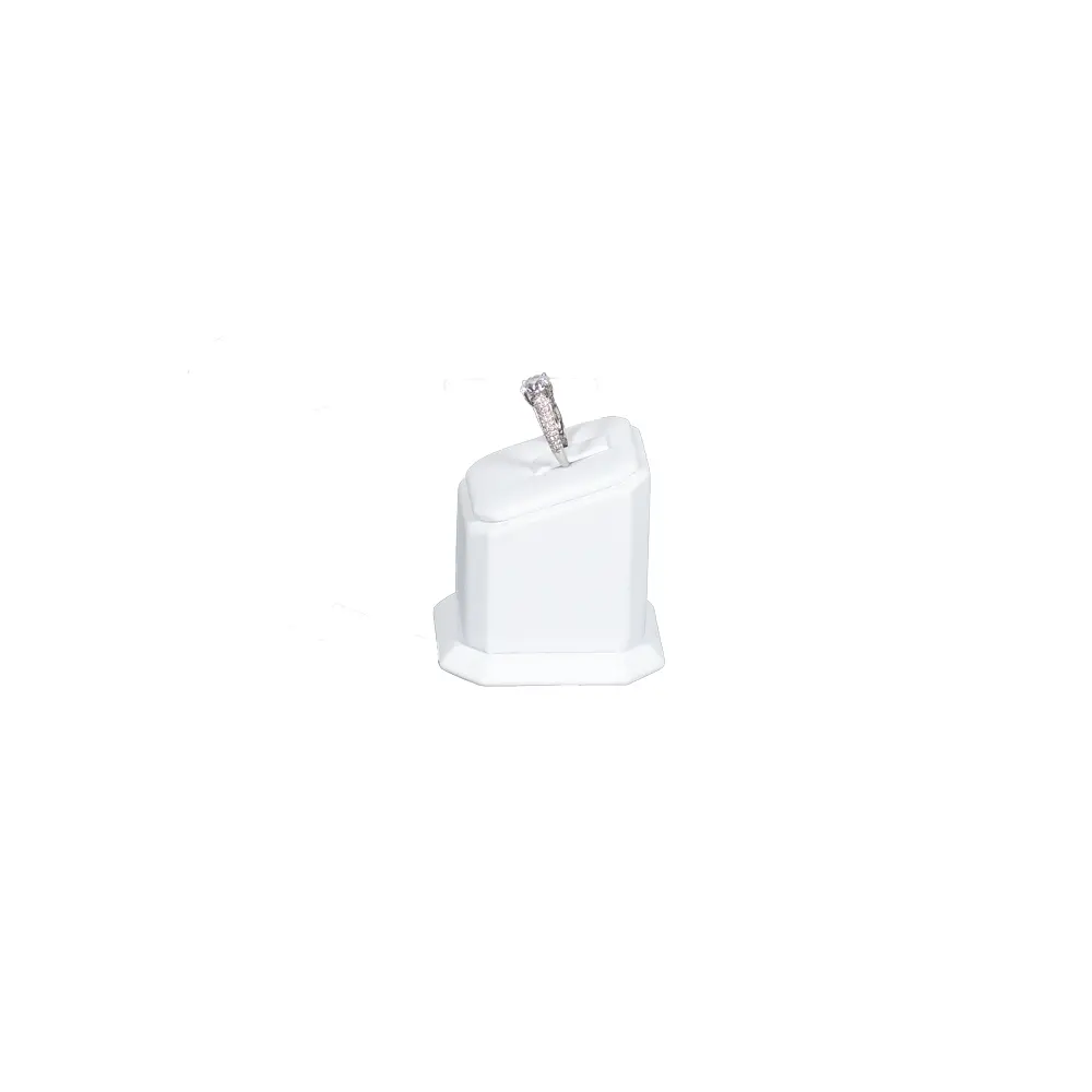 jewellery display holder ring 3in1 leatherette small size white side view with ring RS82LMS