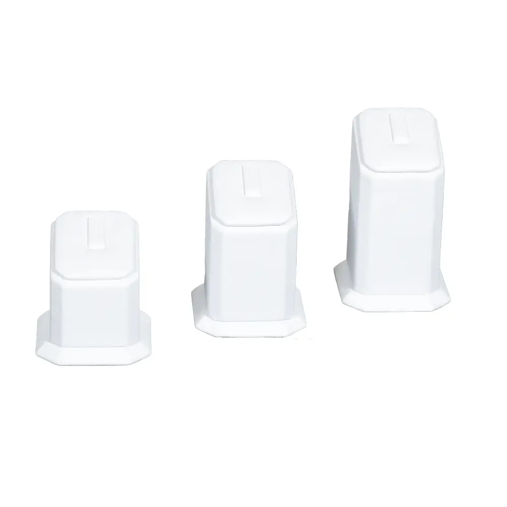 jewellery display holder ring 3in1 leatherette white front view 02 RS82LMS