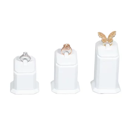 jewellery display holder ring 3in1 leatherette white front view with jewellery 02 RS82LMS