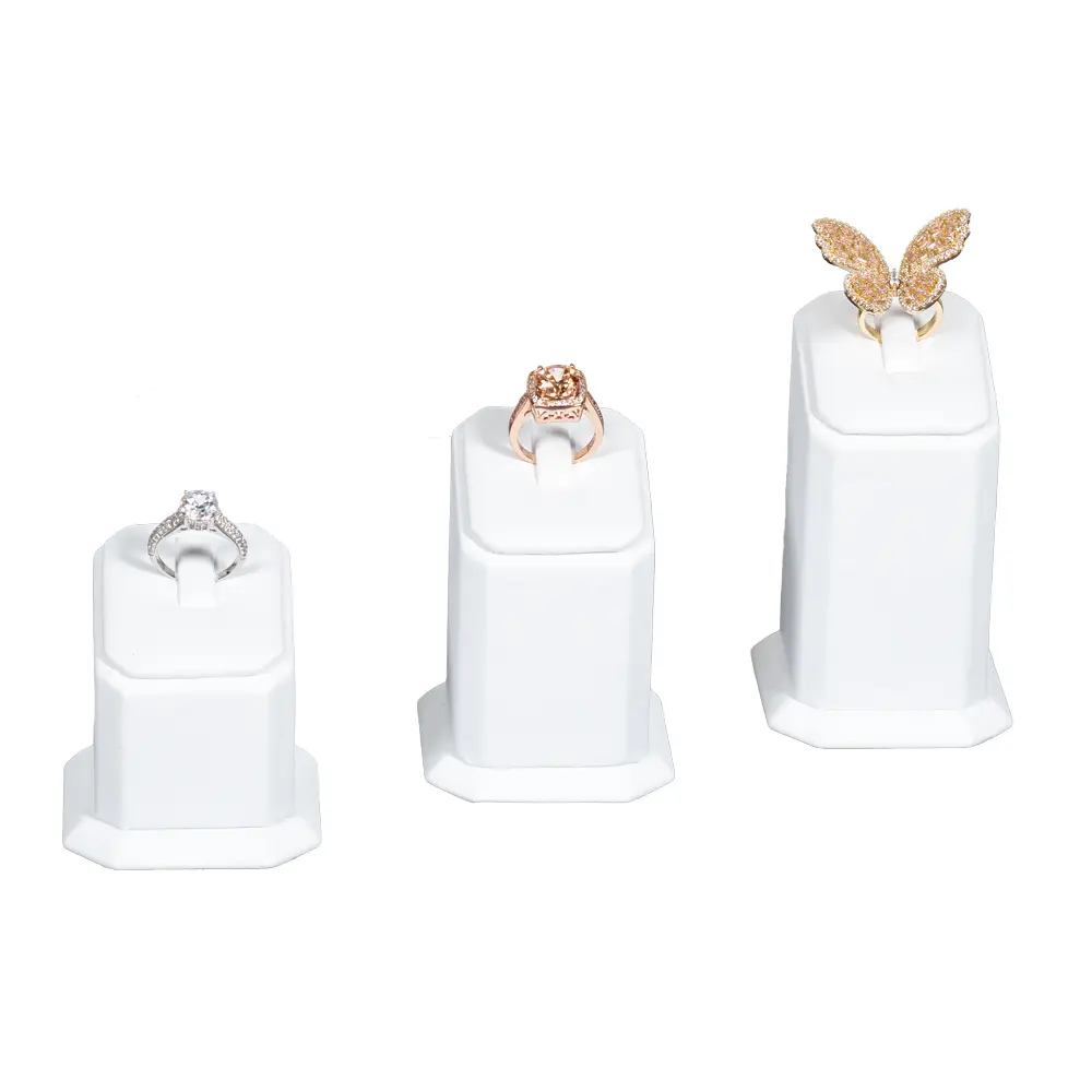 jewellery display holder ring 3in1 leatherette white front view with jewellery RS82LMS