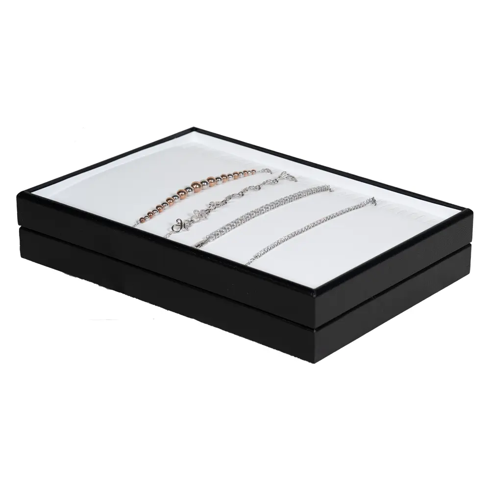 leatherette Stackable jewellery tray bracelet tray angle view with bracelet two TRB81