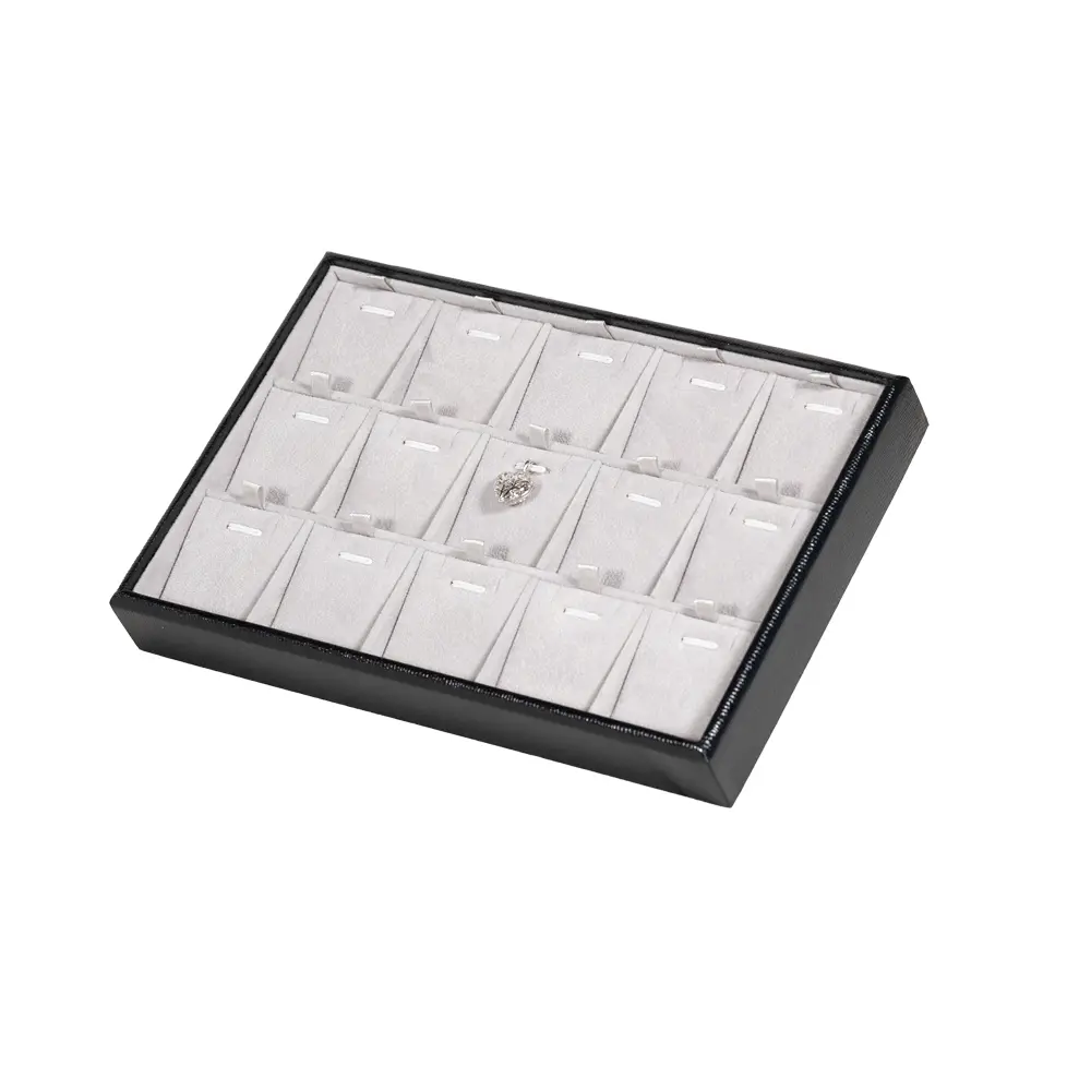 necklace display tray small stand side view with jewellery TRP88BLGR 2