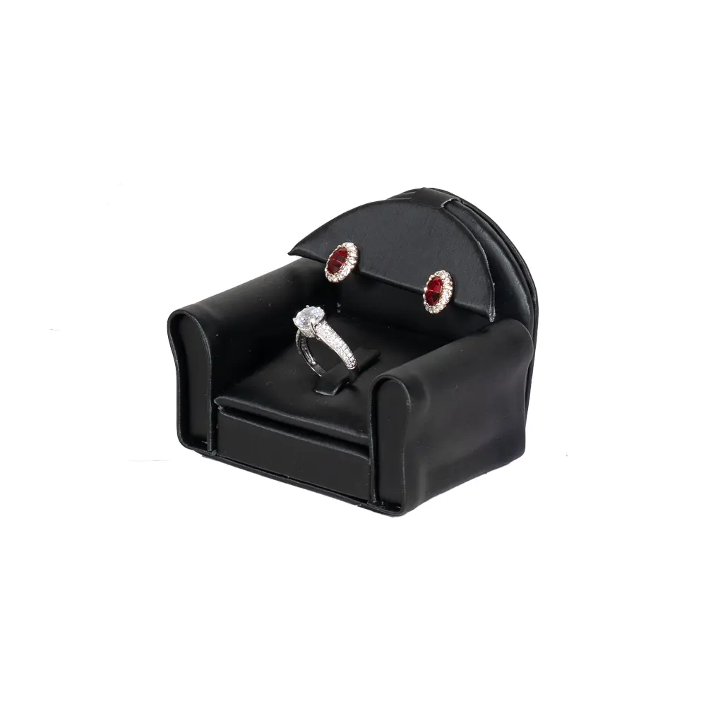 ring earring holder leatherette black angle view with jewellery RES80S