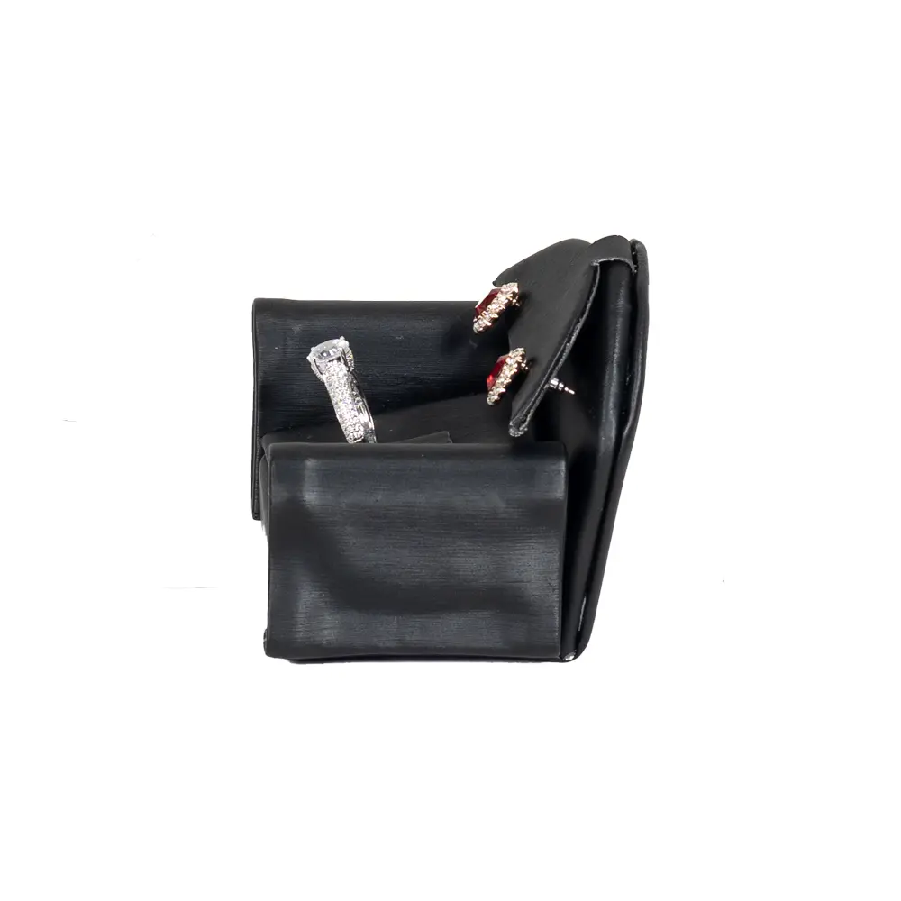 ring earring holder leatherette black side view with jewellery RES80S
