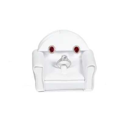 ring earring holder leatherette white front view with jewellery RES80S