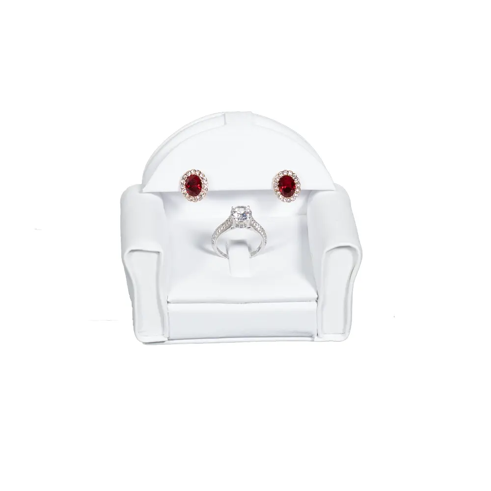 ring-earring-holder-leatherette-white-front-view-with-jewellery-R&ES80S ring earring holder leatherette white front view with jewellery RES80S