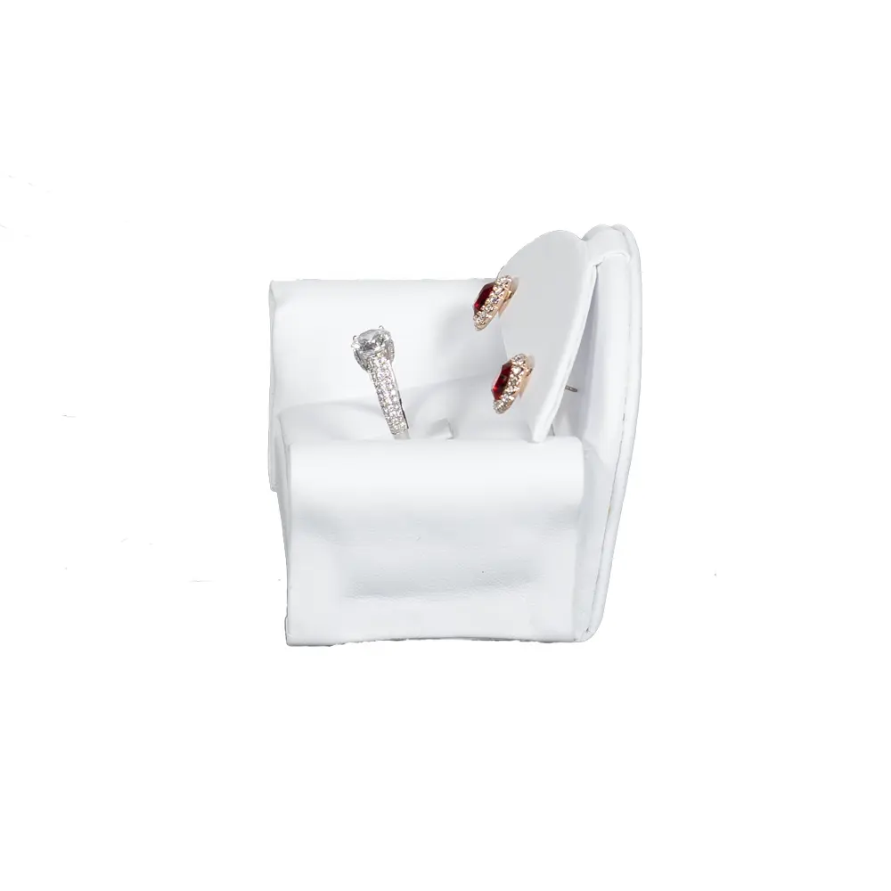 ring-earring-holder-leatherette-white-side-view-with-jewellery-R&ES80S ring earring holder leatherette white side view with jewellery RES80S