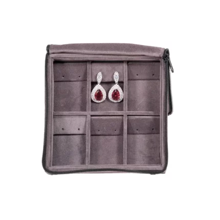 travel earring organiser velvet stand front view with jewellery ZTRE82-DGIG