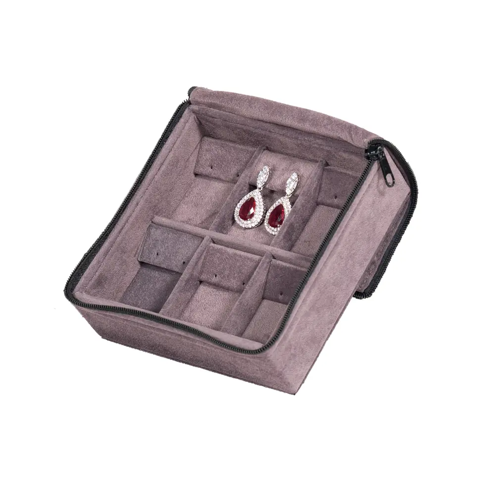 travel earring organiser velvet stand side view with jewellery ZTRE82-DGIG