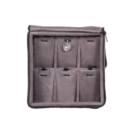 travel necklace organiser velvet open stand front view with jewellery-ZTRP82-DGIG