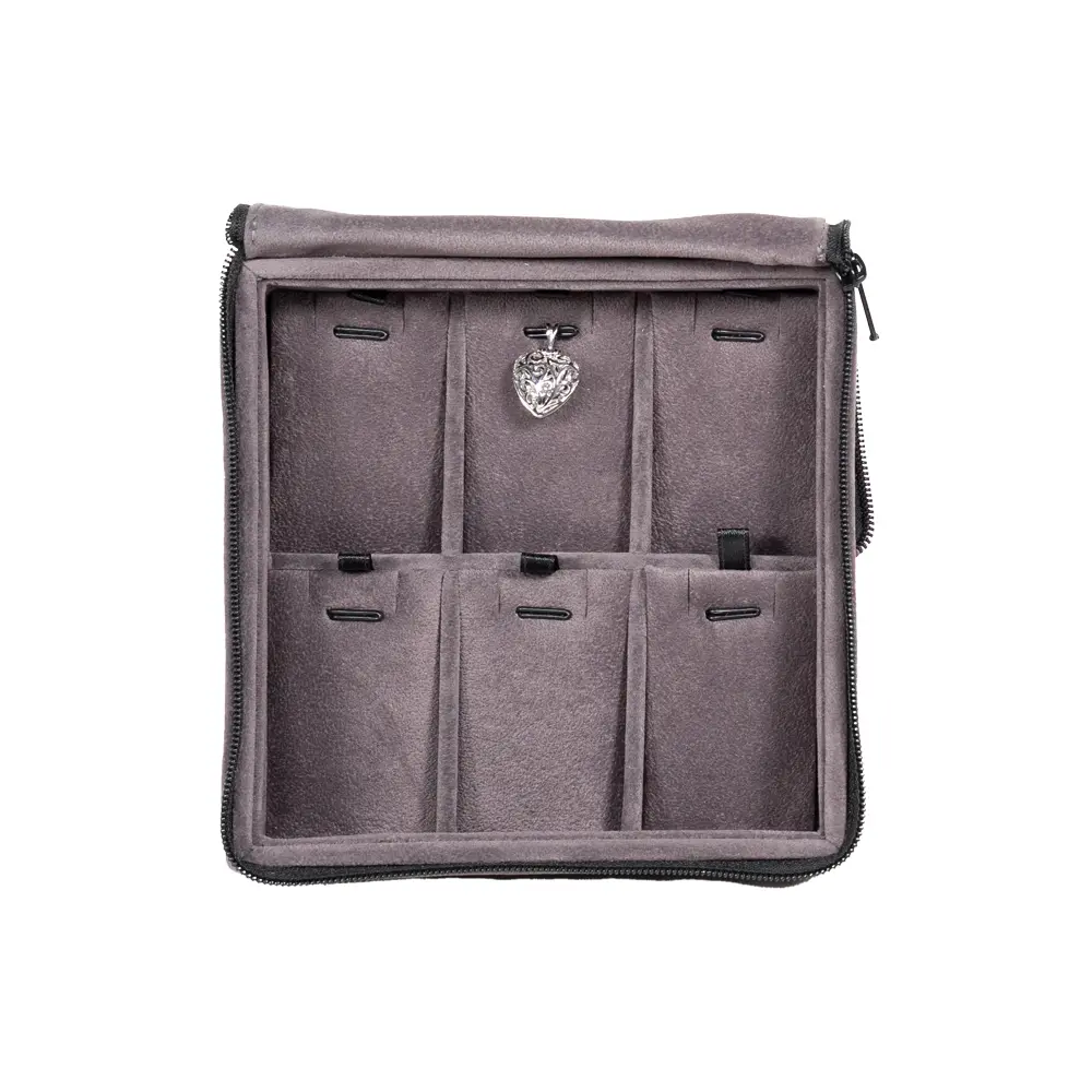 travel necklace organiser velvet open stand front view with jewellery-ZTRP82-DGIG