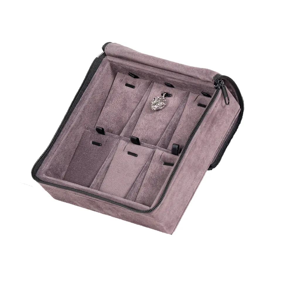 travel necklace organiser velvet open stand side view with jewellery-ZTRP82-DGIG.