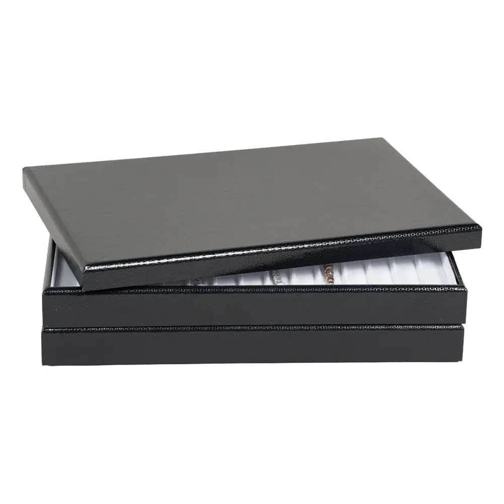 Jewellery Display Tray Lid black TC80 open front view with two tray