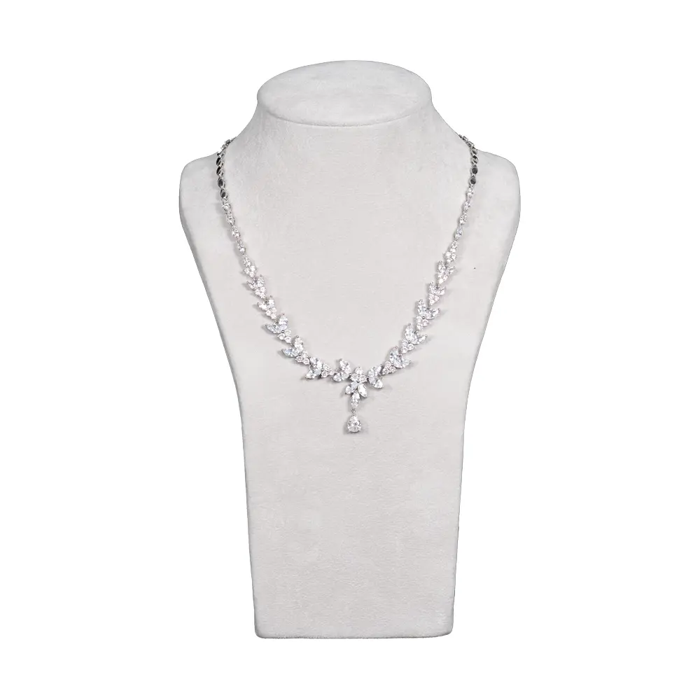 Jewelry-Necklace-Stand-medium-grey-velvet-front-with-necklace-NS83M