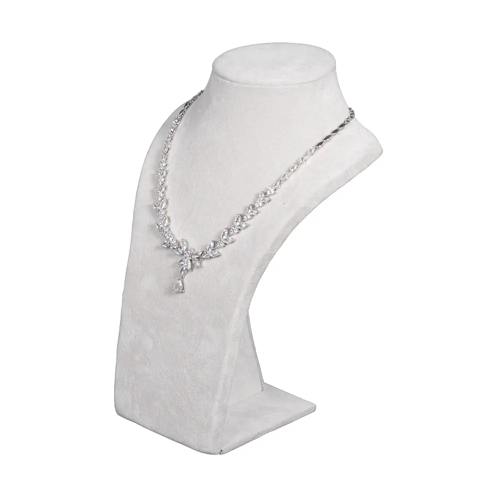 Jewelry-Necklace-Stand-medium-grey-velvet-side-with-necklace-NS83M